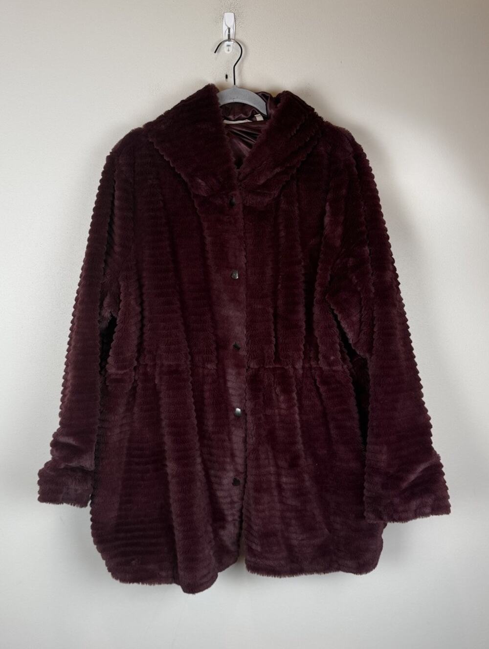 Soft Surroundings Coat Faux Fur Sherpa Snap Front Wine Purple 2X Jacket